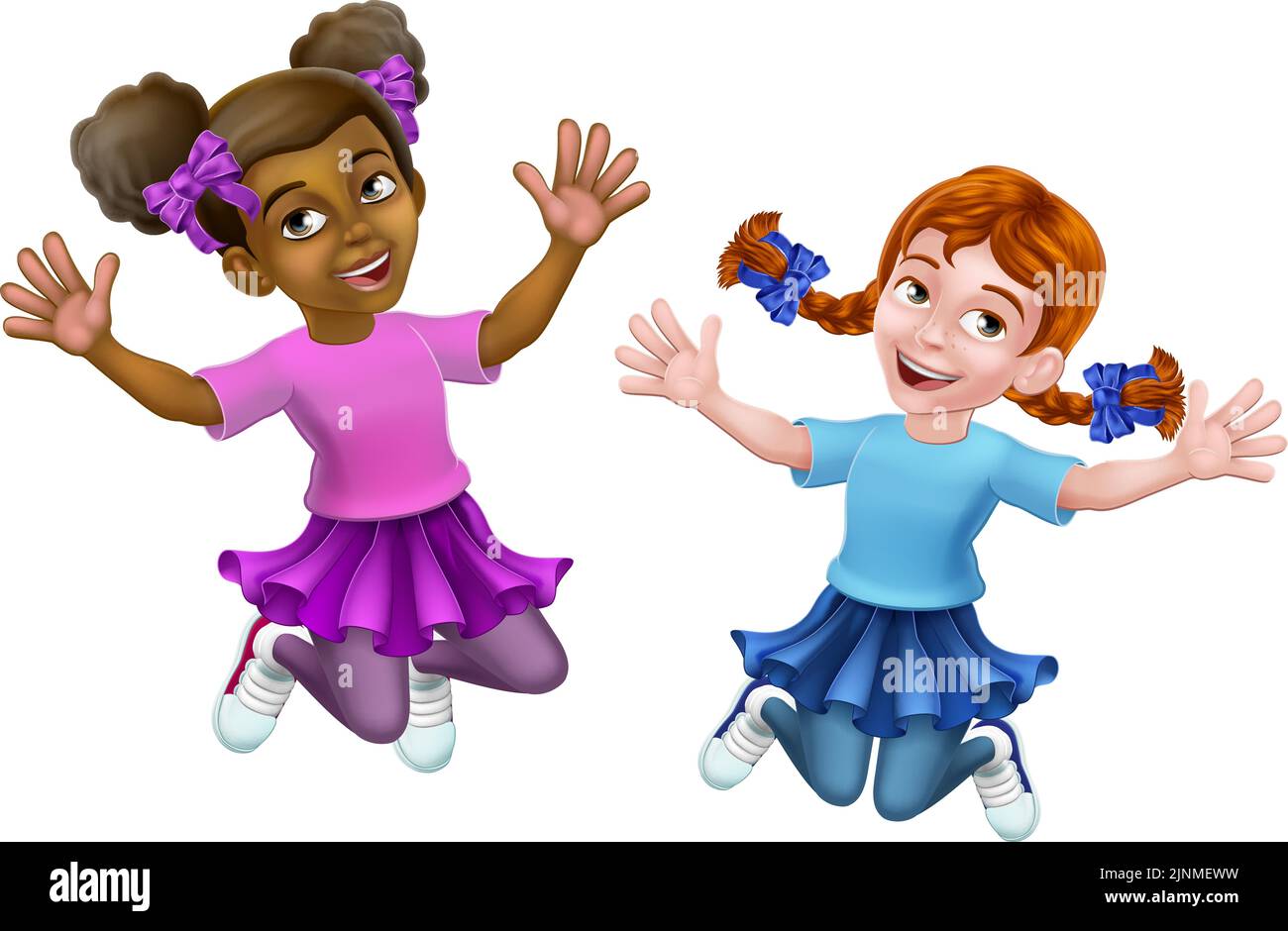 Jumping Girls Kids Children Cartoon Stock Vector