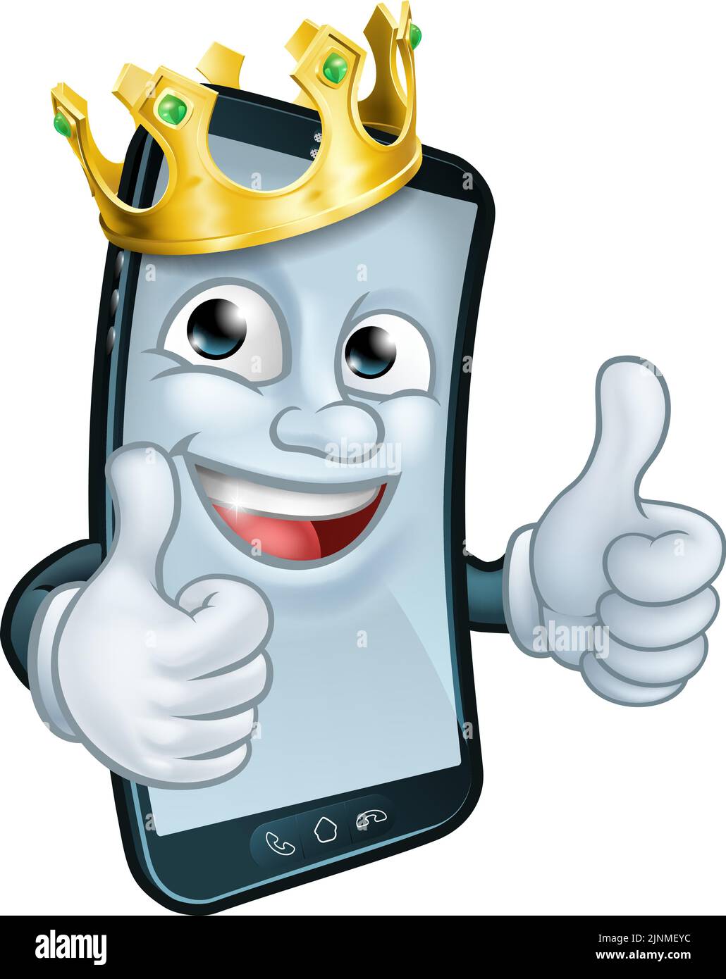 Mobile Phone King Crown Thumbs Up Cartoon Mascot Stock Vector