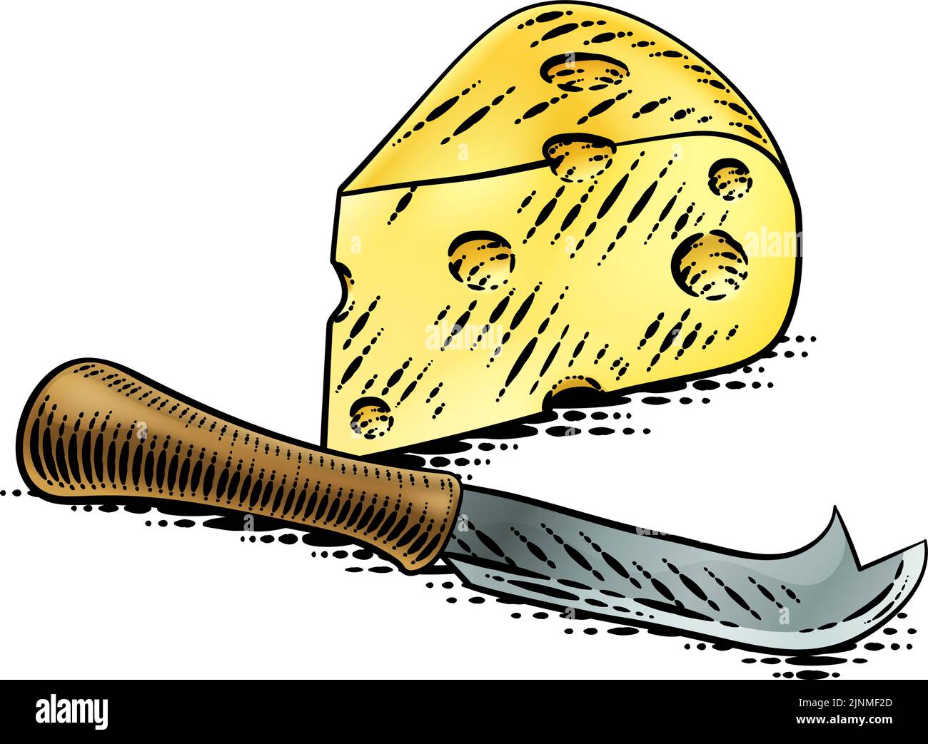 Wedge of Swiss Cheese Knife Vintage Woodcut Style Stock Vector Image