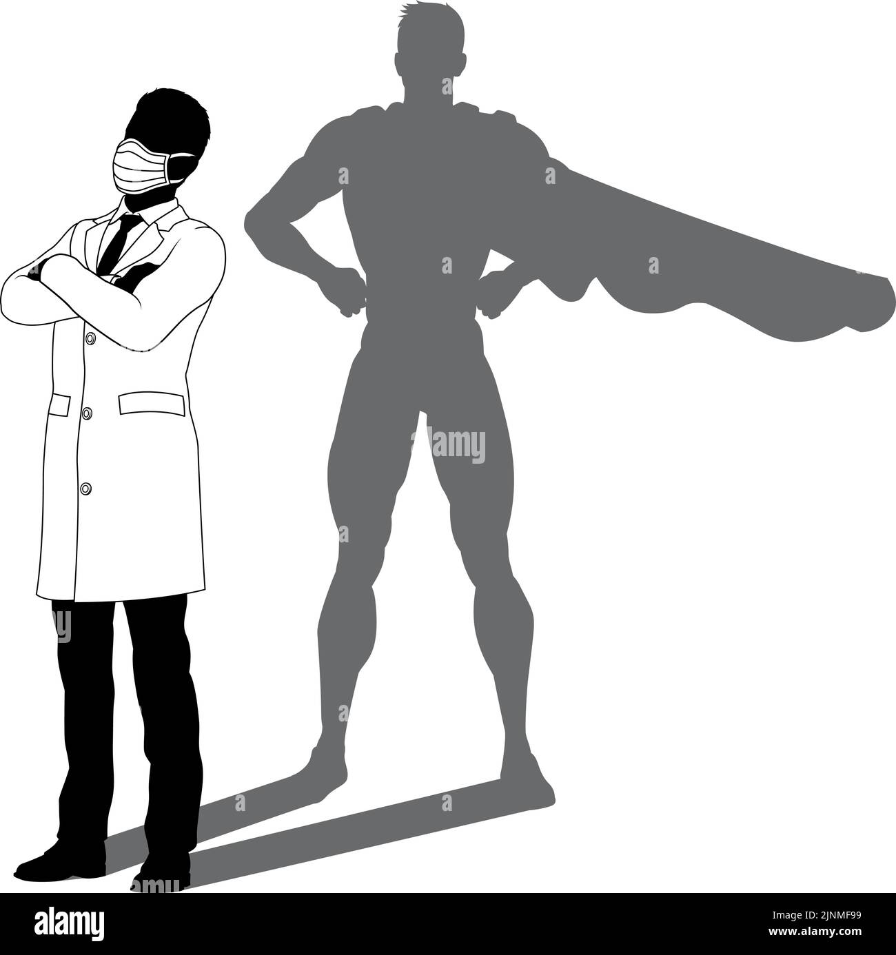 Superhero Doctor With Super Hero Shadow Silhouette Stock Vector