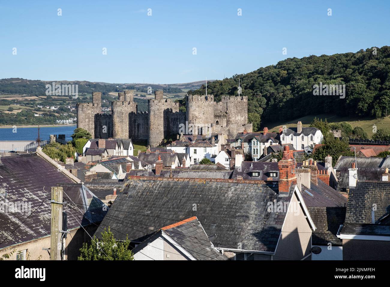 Conwy Castle and the walled town of Conwy (Aberconwy) Wales built in 1283 by Edward 1st and a Medieval fortress in an excellent state of preservation Stock Photo