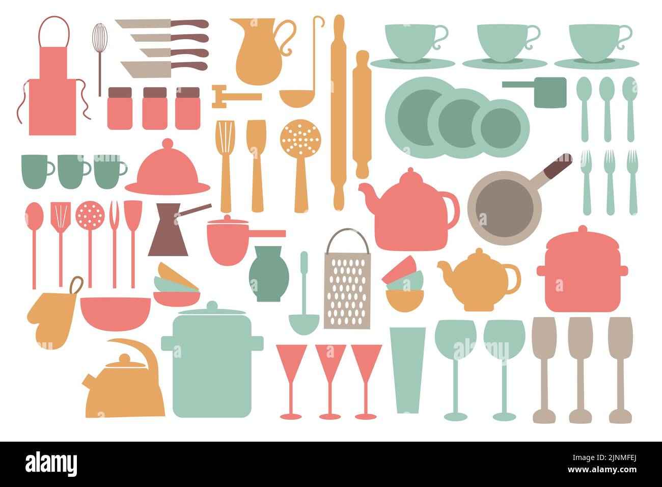 A set of dishes and kitchen utensils for cooking. Elements for kitchen