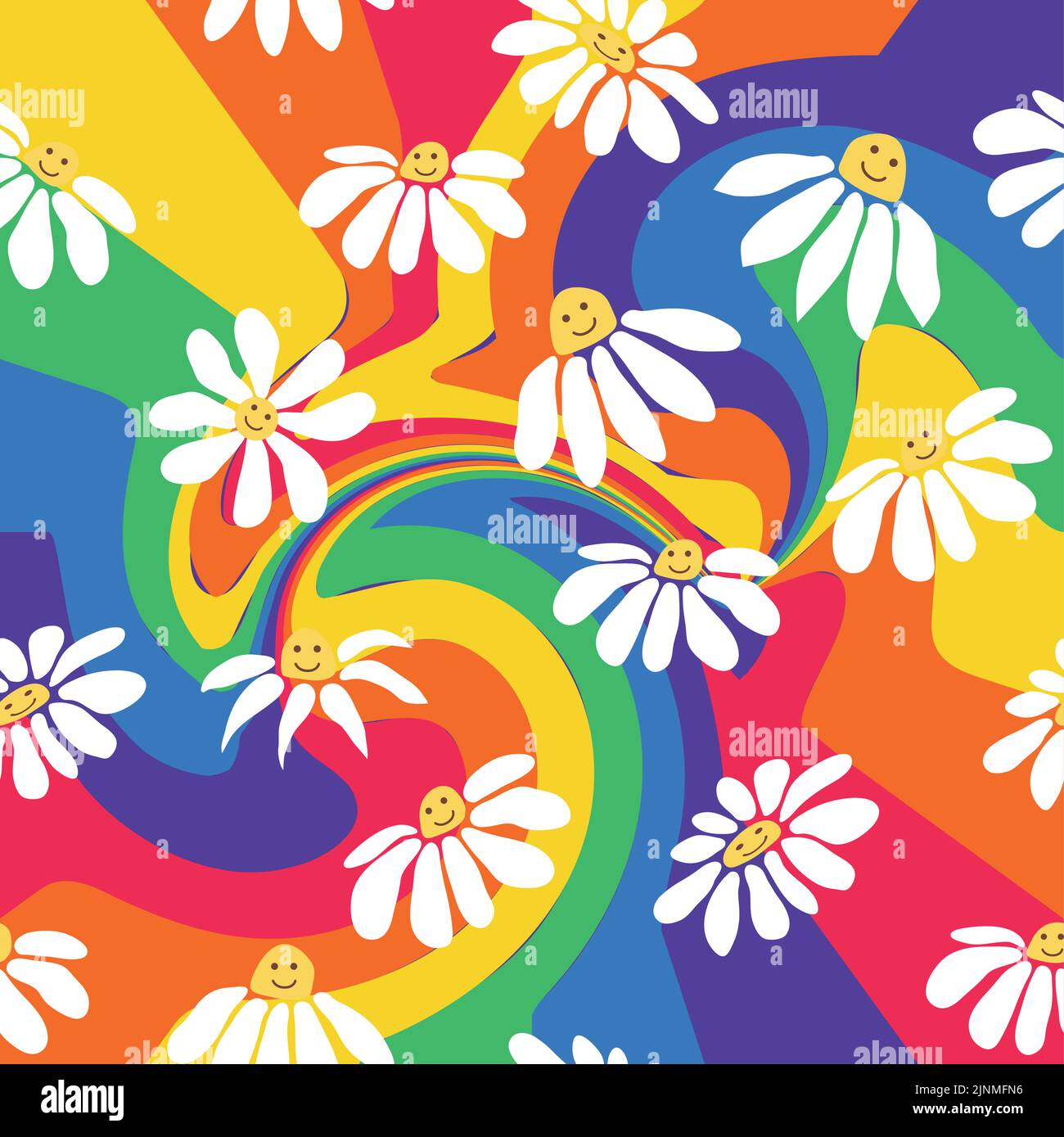Groovy daisy retro seamless pattern. Retro Smile Chamomile Pattern on ...
