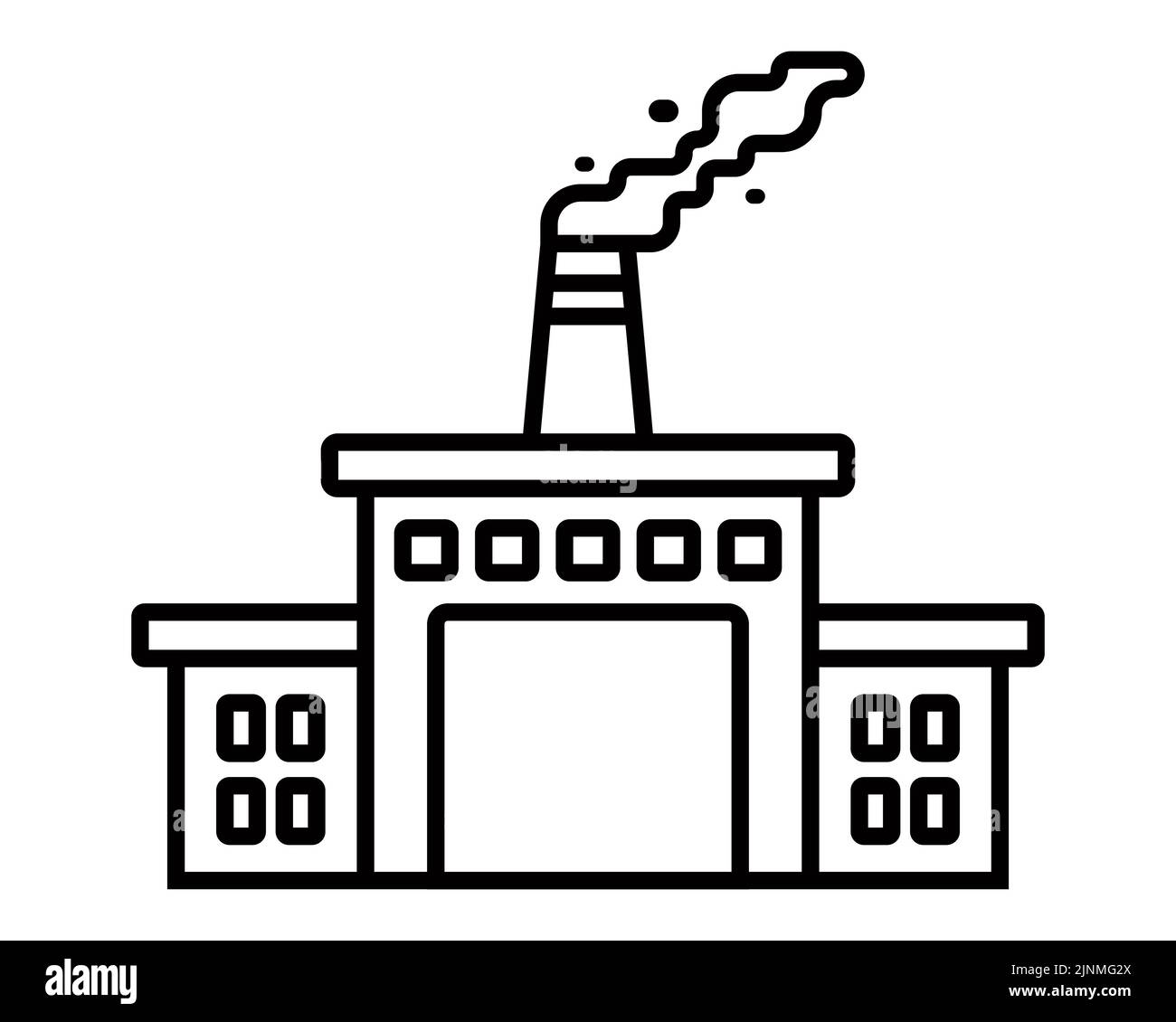 black linear icon of factory with chimney and smoke. flat vector ...