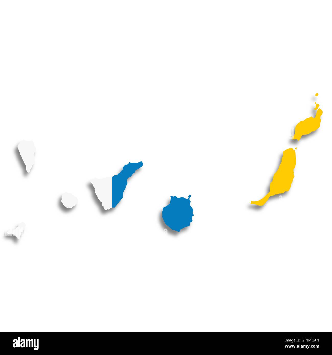 Canary Islands flag map on white background 3d illustration with clipping path Stock Photo