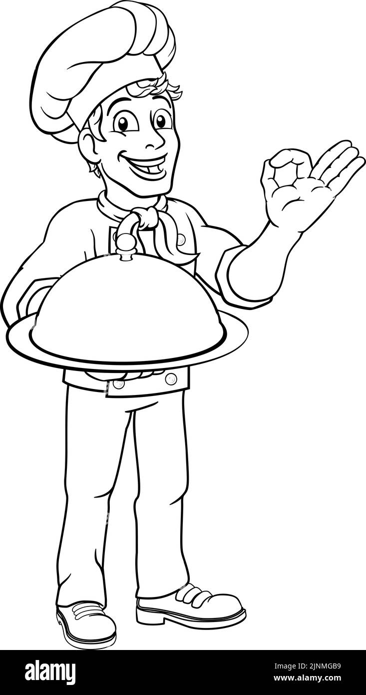 Chef Cook Man Cartoon Holding A Dome Tray Stock Vector