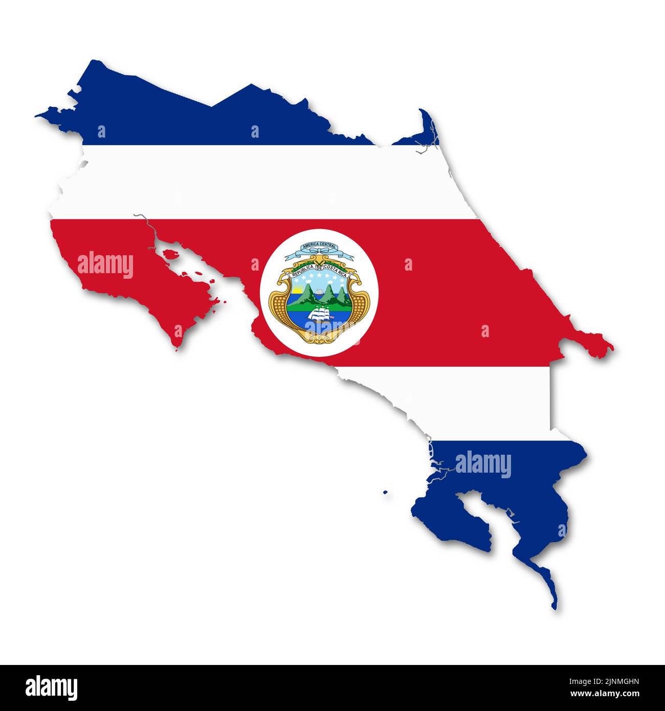 Costa Rica flag map on white background 3d illustration with clipping