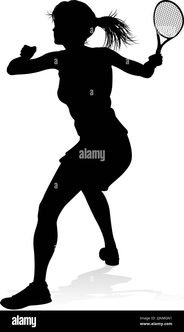 Tennis Player Woman Sports Person Silhouette Stock Vector