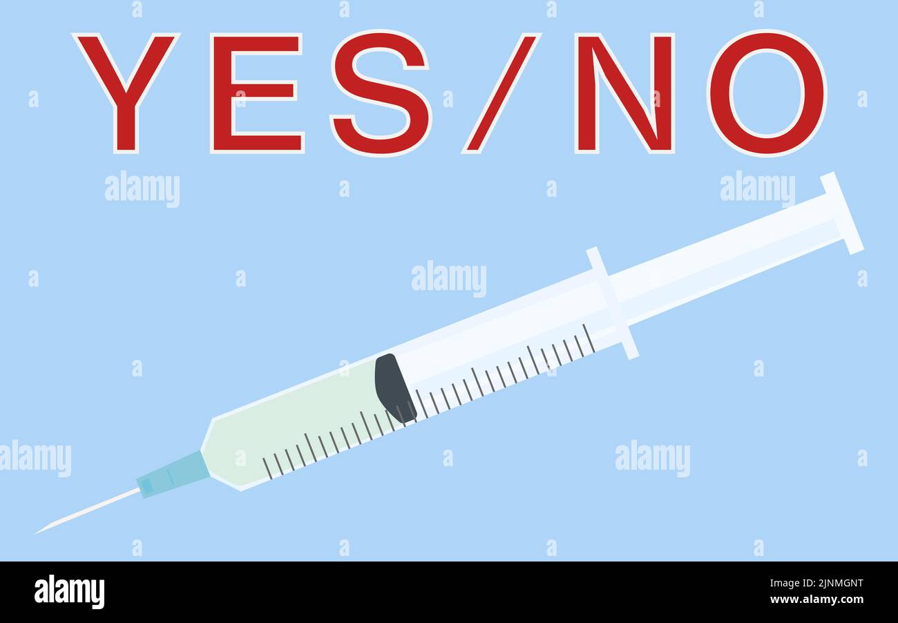 Syringe Lettering Illustration of vaccination, syringe with liquid and YES or NO letters ...