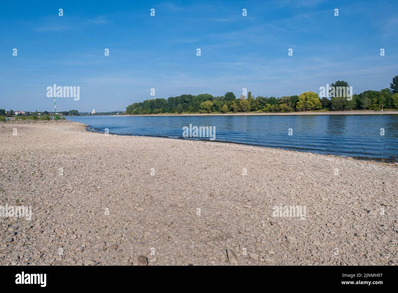 Low water on the Rhine, in the picture Cologne-Sürth. Stock Photo