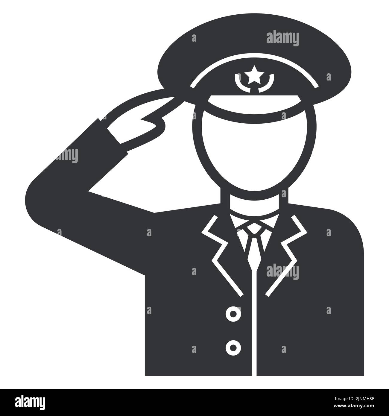 black icon of a military man in dress uniform salutes. flat vector illustration. Stock Vector