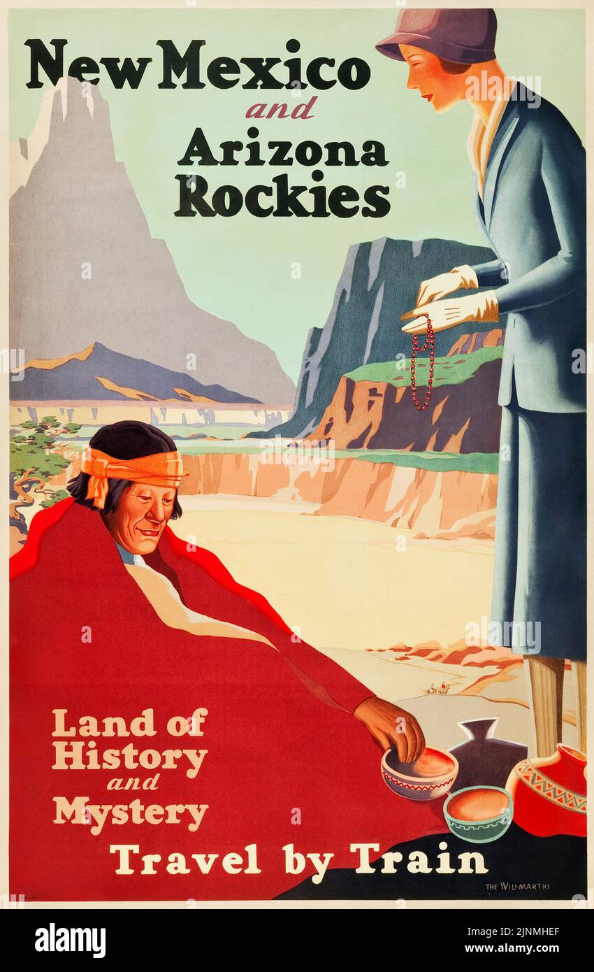 New Mexico and Arizona Rockies - Travel Poster (Union Pacific, c.1925). 'Land of History and Mystery.' Stock Photo