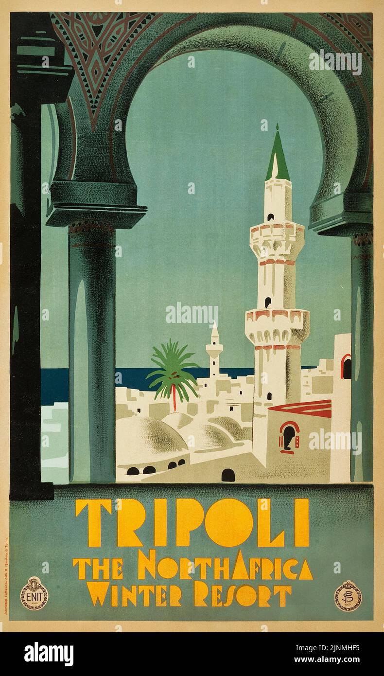 Tripoli, Libya Travel Poster (ENIT, c. 1930) North Africa Winter Resort Stock Photo