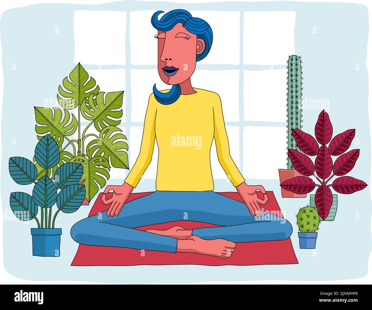 Woman Meditating Doing Yoga Pilates Illustration Stock Vector