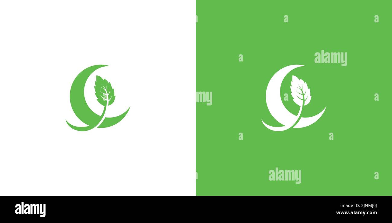 Unique and luxurious mint moon logo design Stock Vector