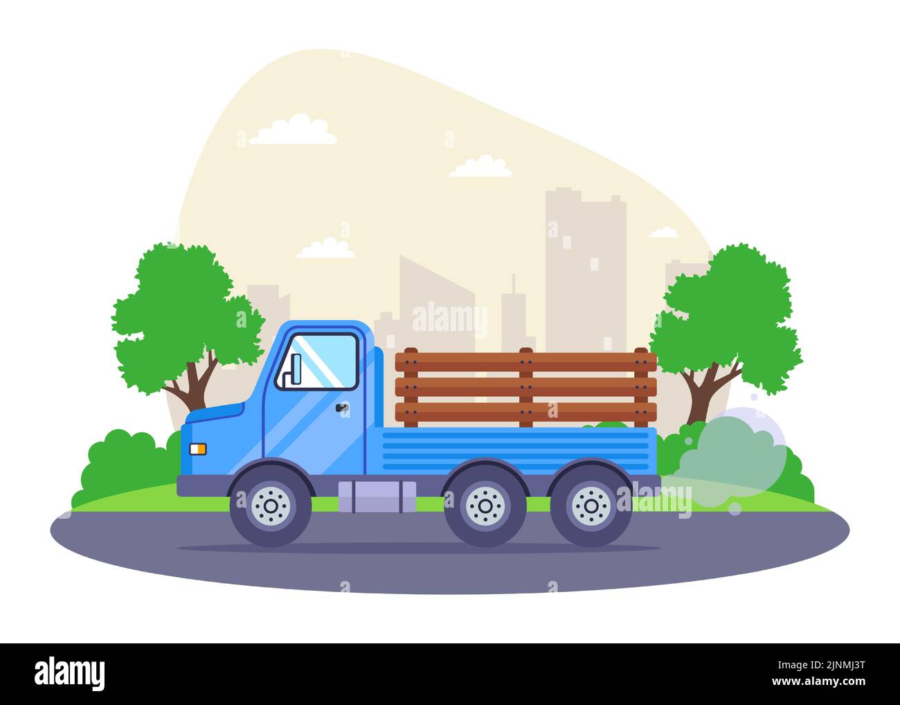 old blue truck 50s in america. retro car for transportation of goods. flat vector illustration. Stock Vector