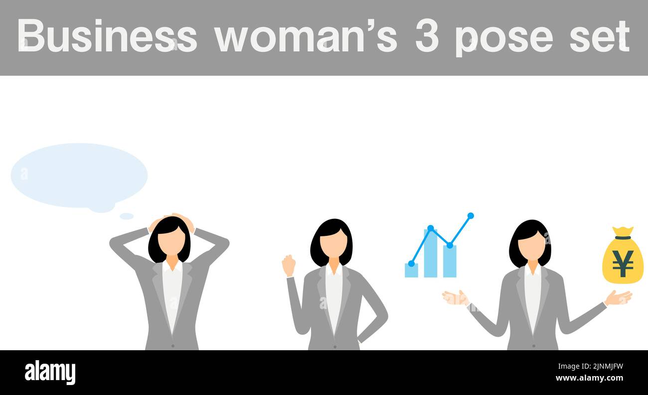 Business woman in suit, 3 pose set Stock Vector