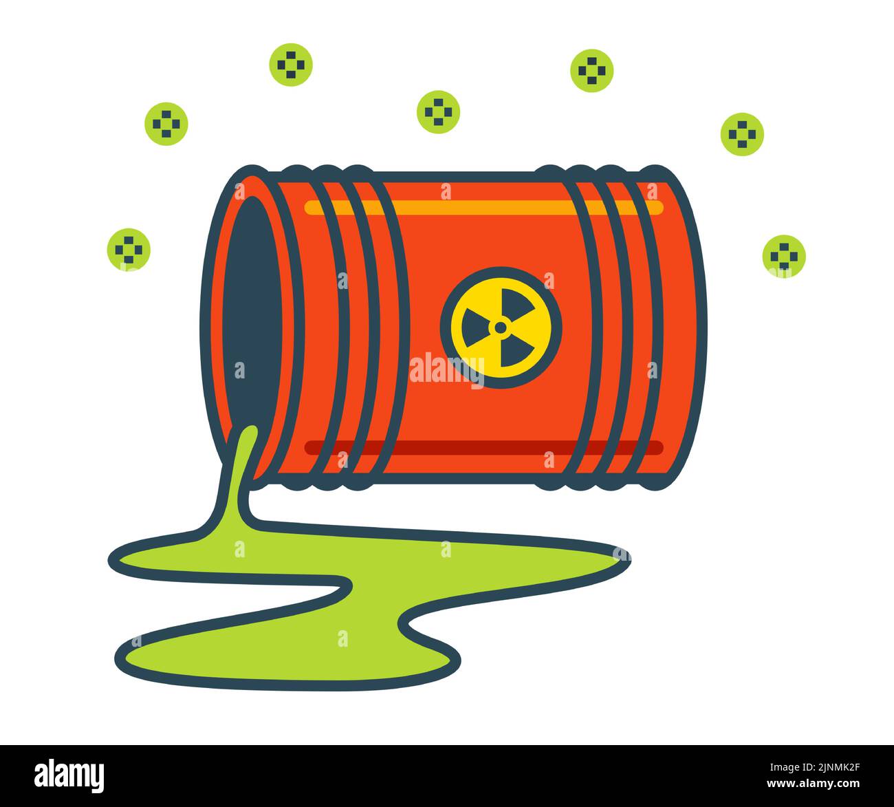 Radioactive substance spilled on the floor from a fallen barrel. flat vector illustration Stock Vector
