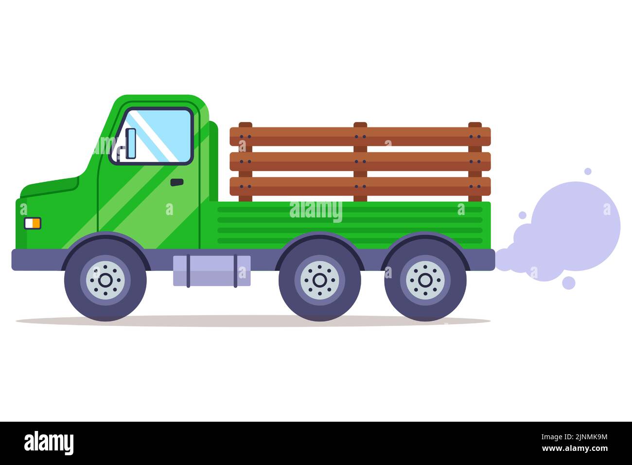 old green truck 50s in america. retro car for transportation of goods. flat vector illustration. Stock Vector
