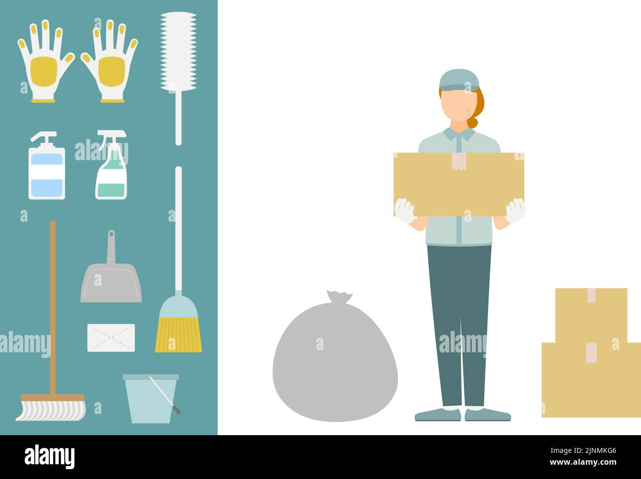 Illustration set of clean staff and cleaning goods, whole body Stock ...