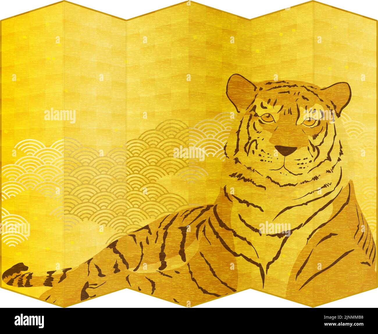 Gold folding screen with a Qinghai wave pattern drawn by a tiger Stock Vector Image & Art Alamy