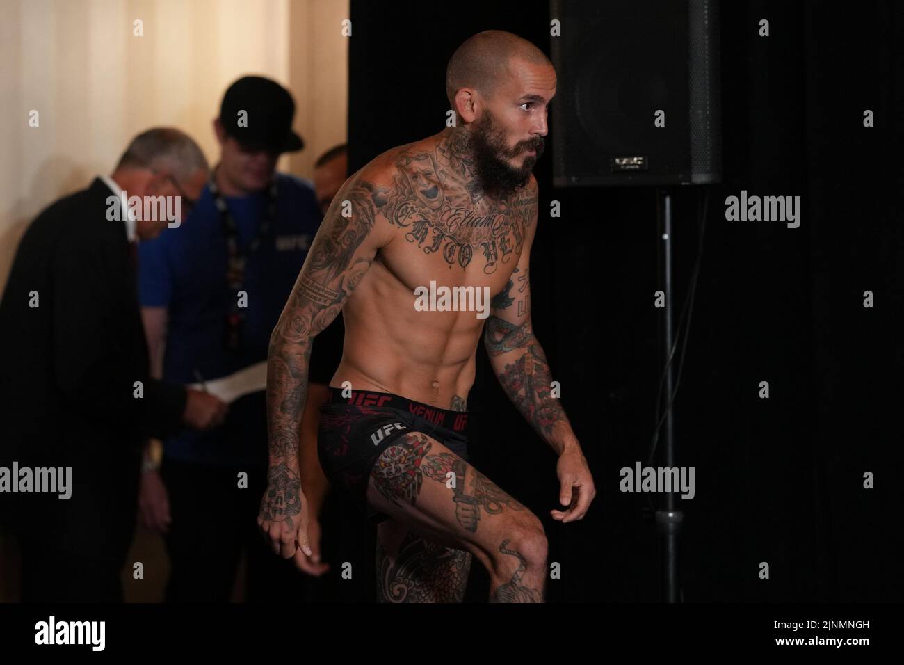 San Diego, USA. 12th Aug, 2022. SAN DIEGO, CA - August 12: Marlon Vera  steps on the scale for the official weigh-in at the Sheraton San Diego Hotel & Marina for UFC Fight Night - Vera vs Cruz : Official Weigh-in on August 12, 2022 in SAN DIEGO, United States. (Photo by Louis Grasse/PxImages) Credit: Px Images/Alamy Live News Stock Photo