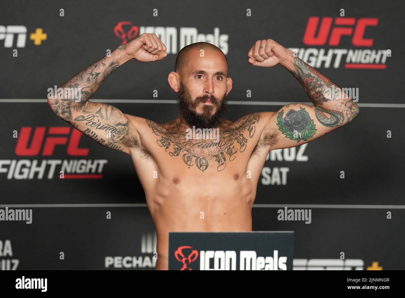 San Diego, USA. 12th Aug, 2022. SAN DIEGO, CA - August 12: Marlon Vera  steps on the scale for the official weigh-in at the Sheraton San Diego Hotel & Marina for UFC Fight Night - Vera vs Cruz : Official Weigh-in on August 12, 2022 in SAN DIEGO, United States. (Photo by Louis Grasse/PxImages) Credit: Px Images/Alamy Live News Stock Photo