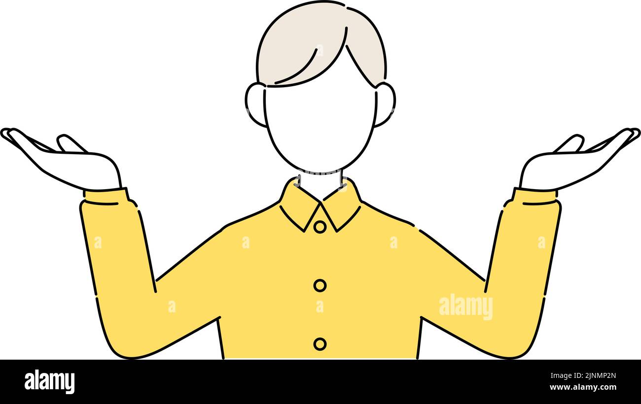 Faceless pose illustration, male student's upper body, hand up Stock Vector