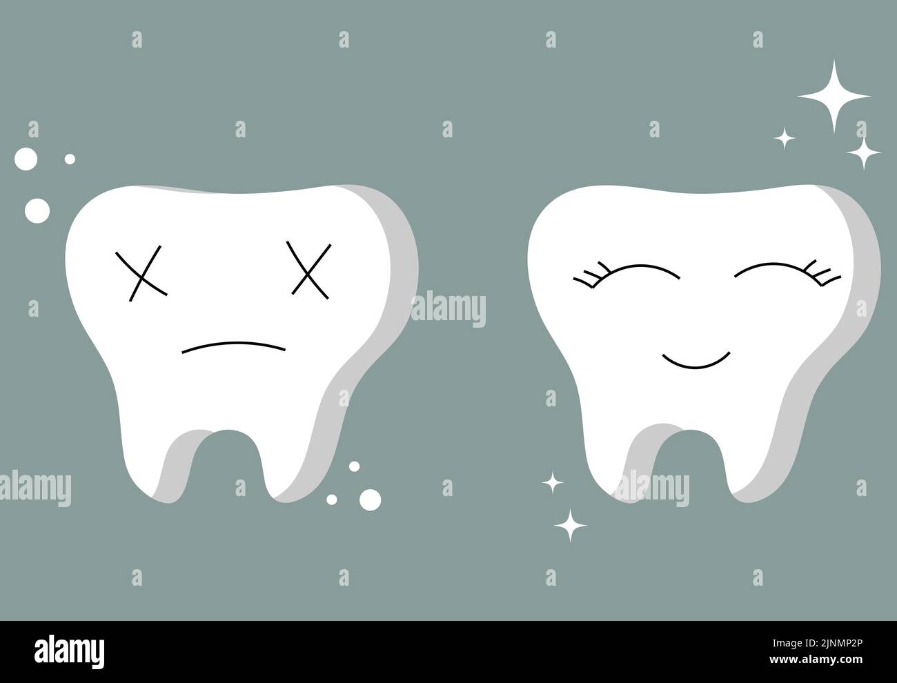 sad and happy tooth. dentistry tooth drawing for children Stock Photo