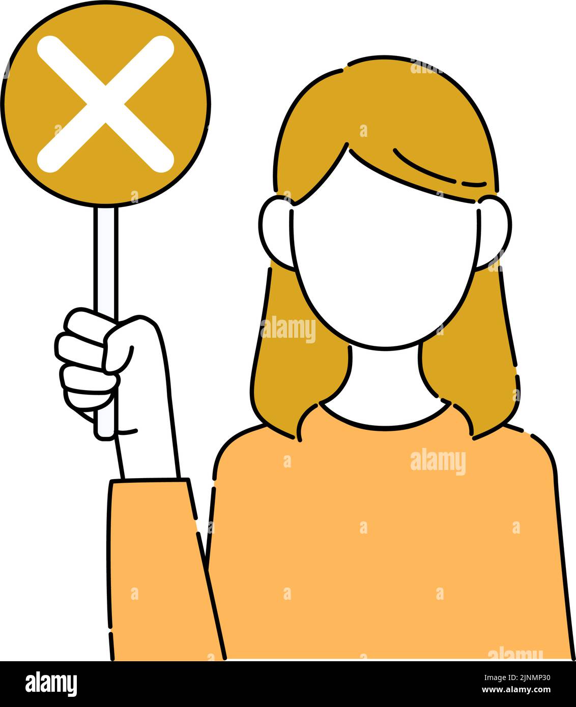 Faceless pose illustration, female student's upper body, showing incorrect answer Stock Vector