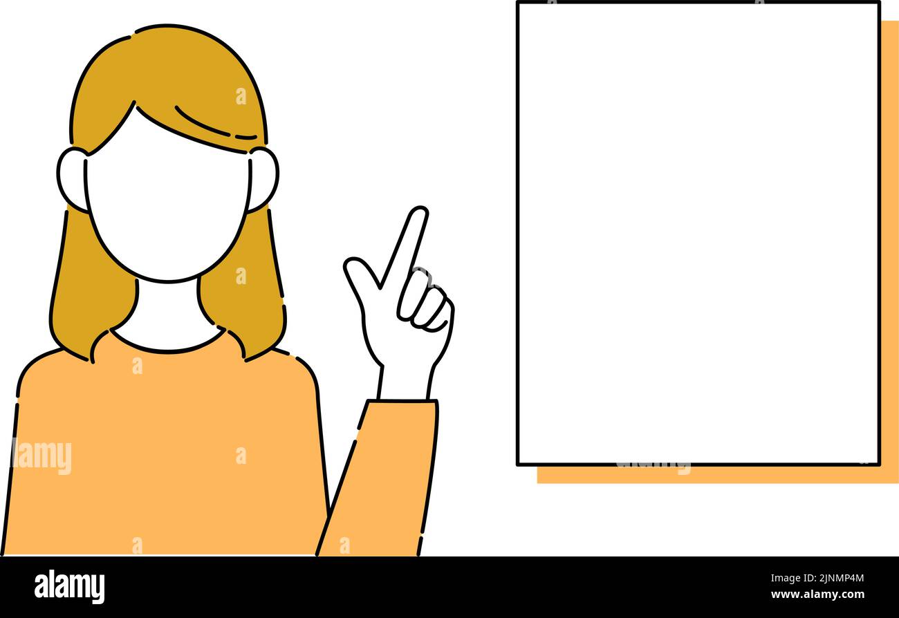 Faceless pose illustration, female student's upper body, pointing Stock Vector