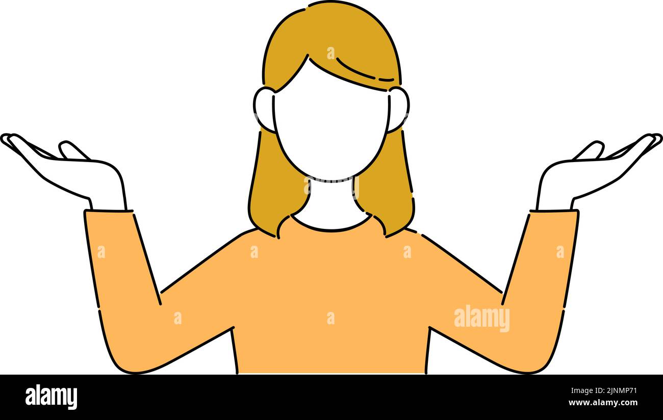 Faceless pose illustration, female student's upper body, hand up Stock Vector