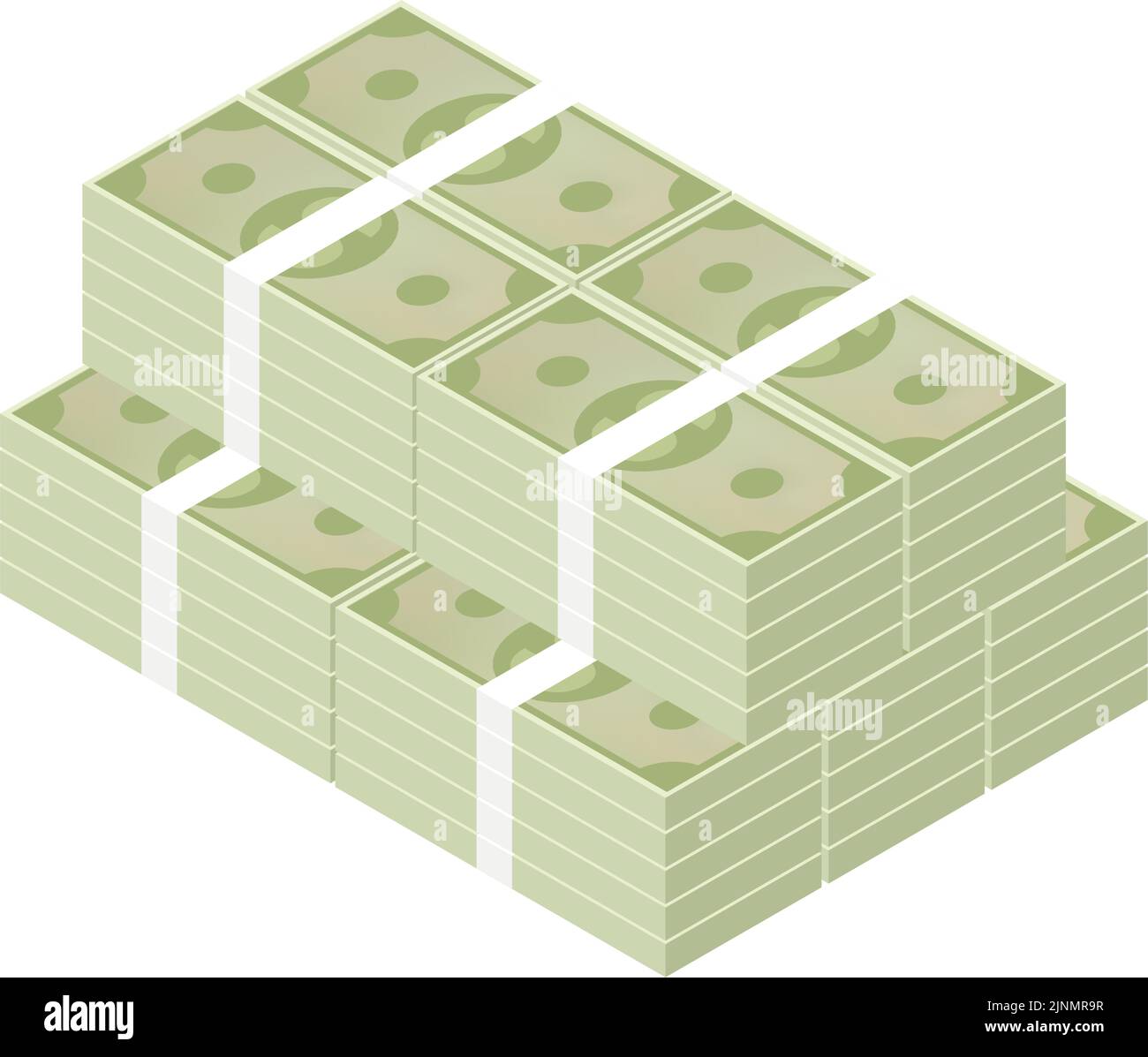 Illustration of 100 dollar bills stacked in an orderly manner, isometric Stock Vector