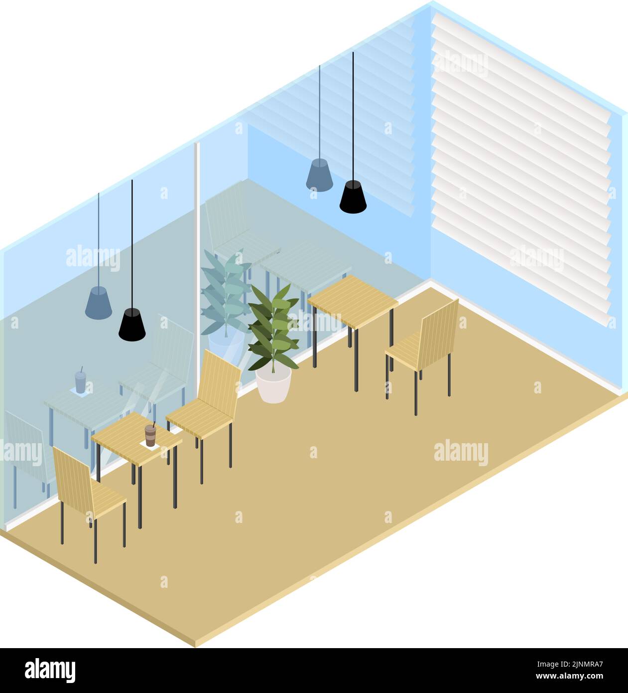Inside of a wood-style cafe, isometric Stock Vector