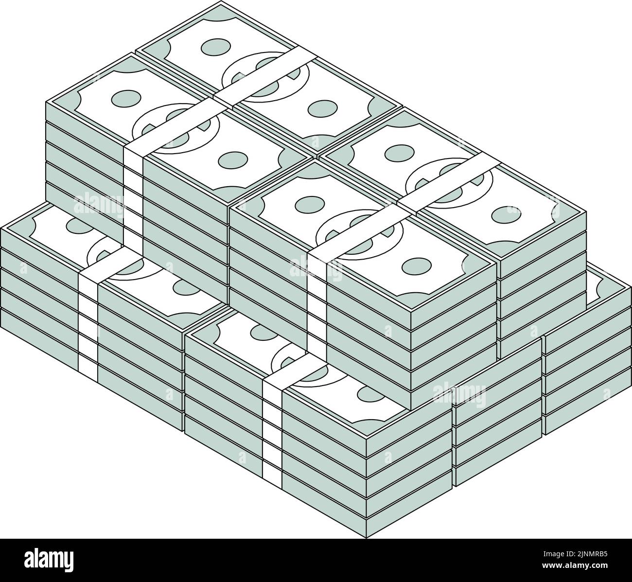 Illustration of 100 dollar bills stacked in an orderly manner, isometric Stock Vector