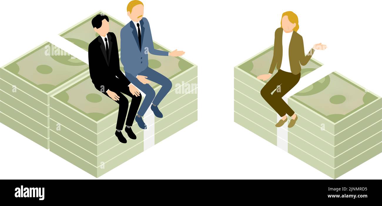Illustration of three men and women talking about money, isometric Stock Vector