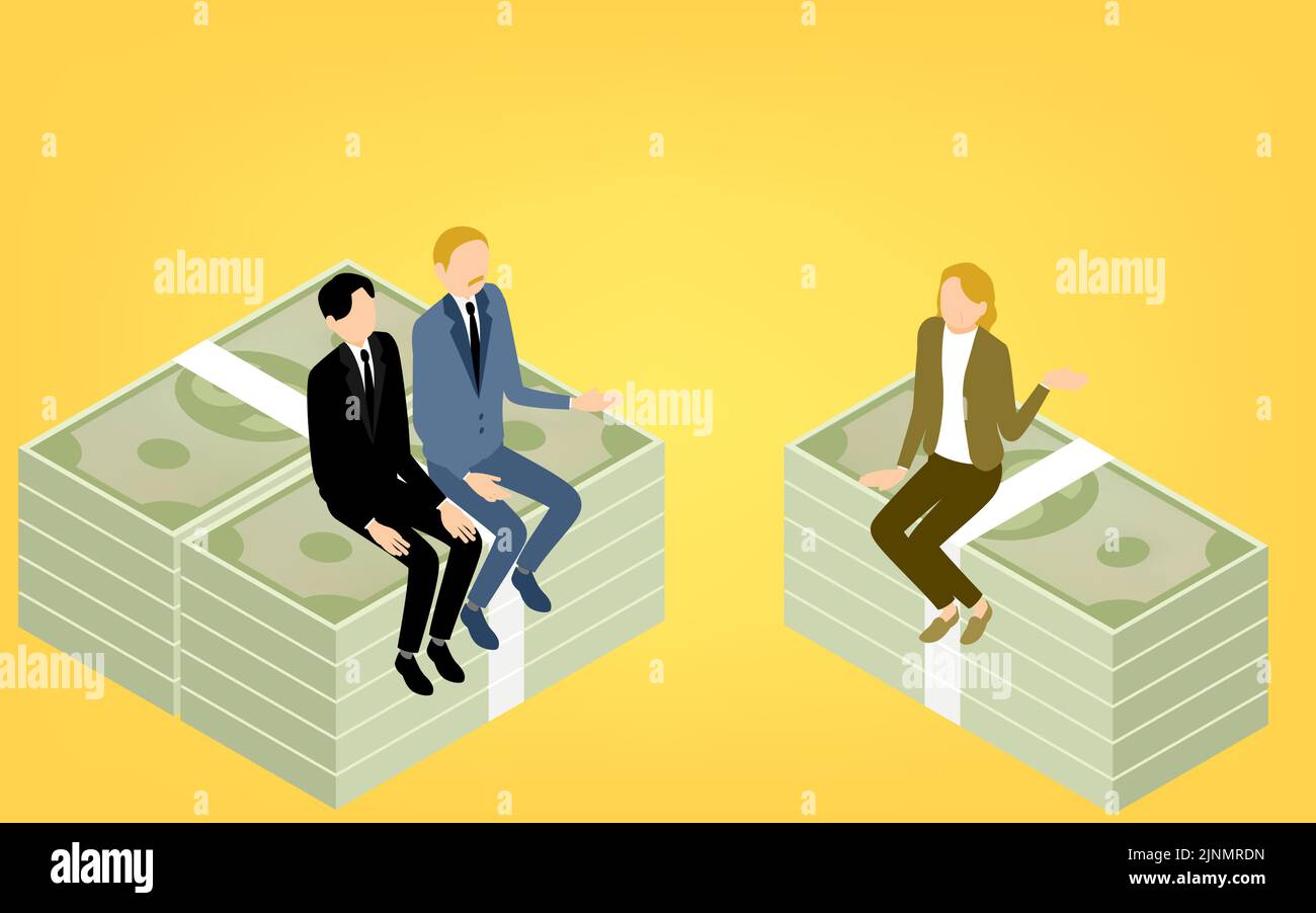 Illustration of three men and women talking about money, isometric Stock Vector