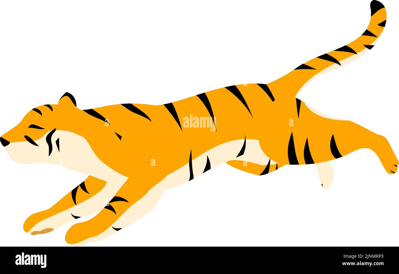 Simple tiger pose illustration, where to run and land Stock Vector