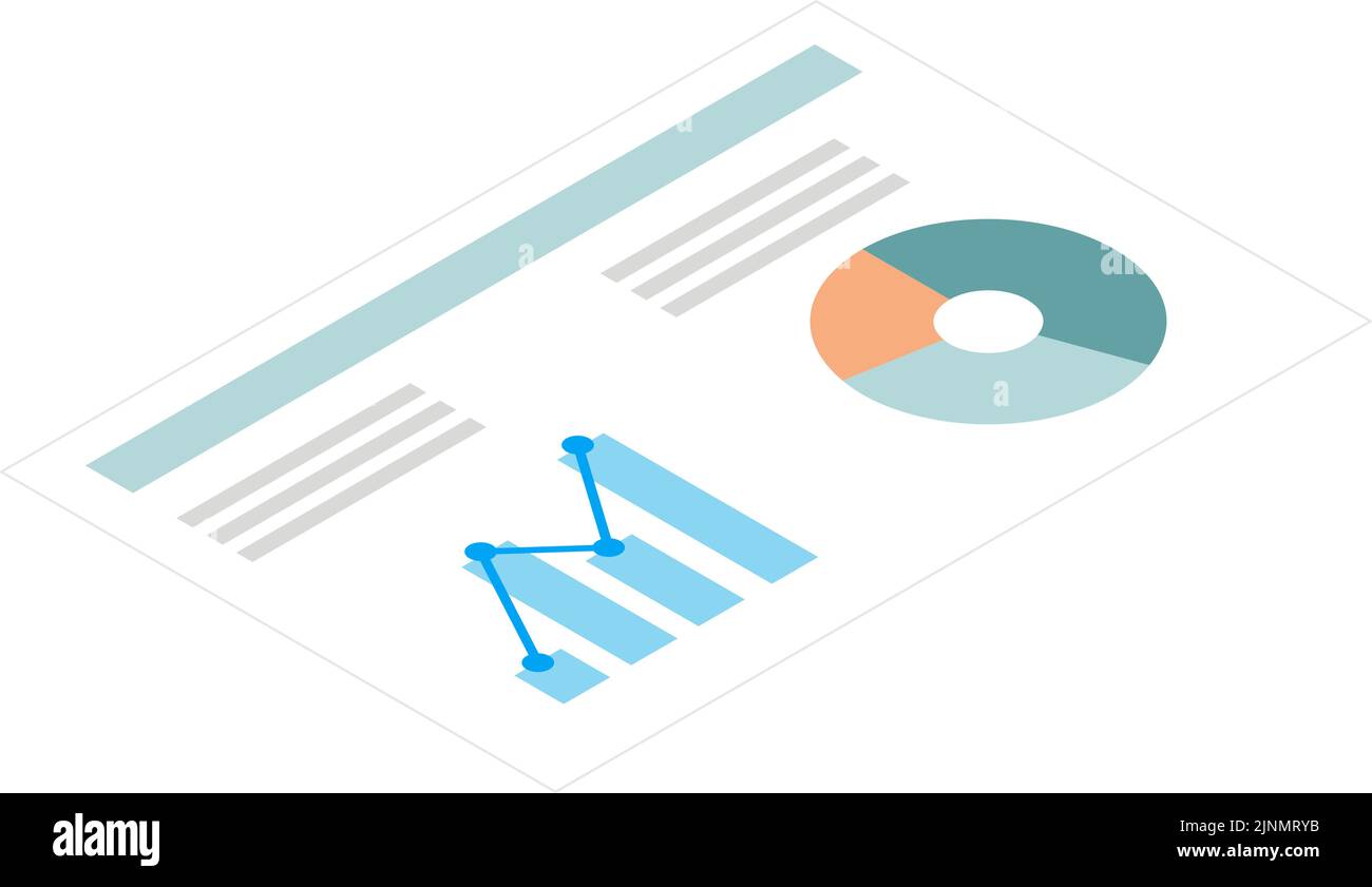 Isometric illustrations of bar and pie chart analysis materials Stock ...