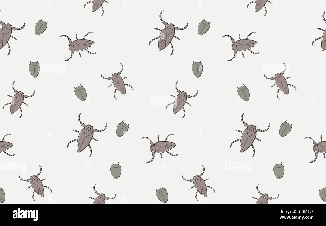 Seamless pattern of edible insects, Giant water bug and Diving beetle