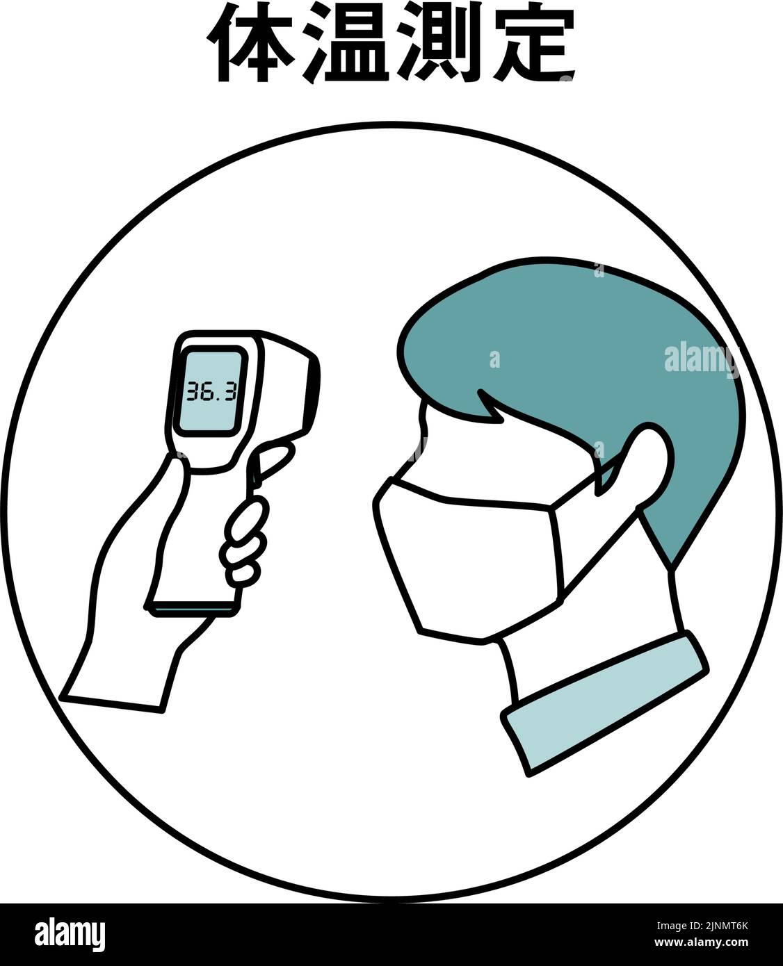 Icon for measuring body temperature with a male noncontact thermometer