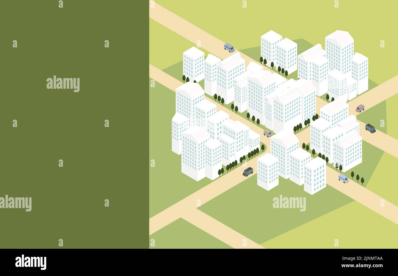 Image of the city, isometric illustration of the building town from a bird's-eye view Stock Vector