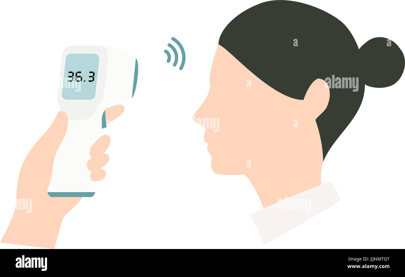 A woman who measures body temperature with a noncontact thermometer