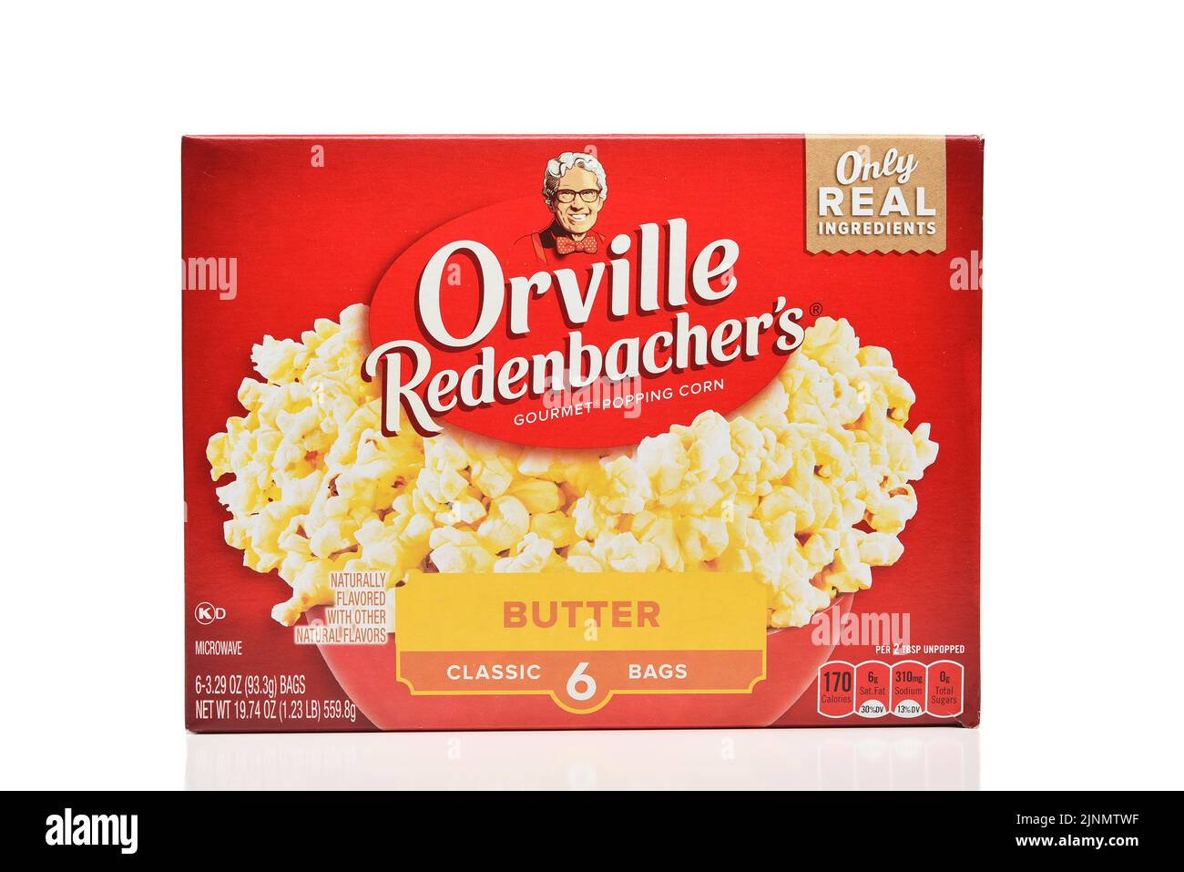 IRVINE, CALIFORNIA - 12 AUG 2022: A 6 count package of Orville Redenbachers microwave popcorn with Butter. Stock Photo