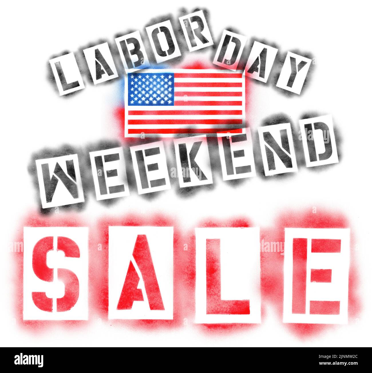 American USA flag and Labor Day Weekend Sale text in paint stencils