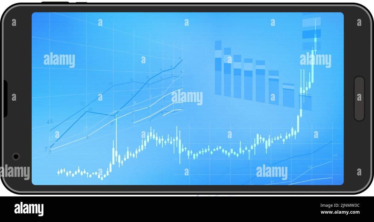 Candlestick charts used for stocks, FX and virtual currencies seen on the horizontal screen of