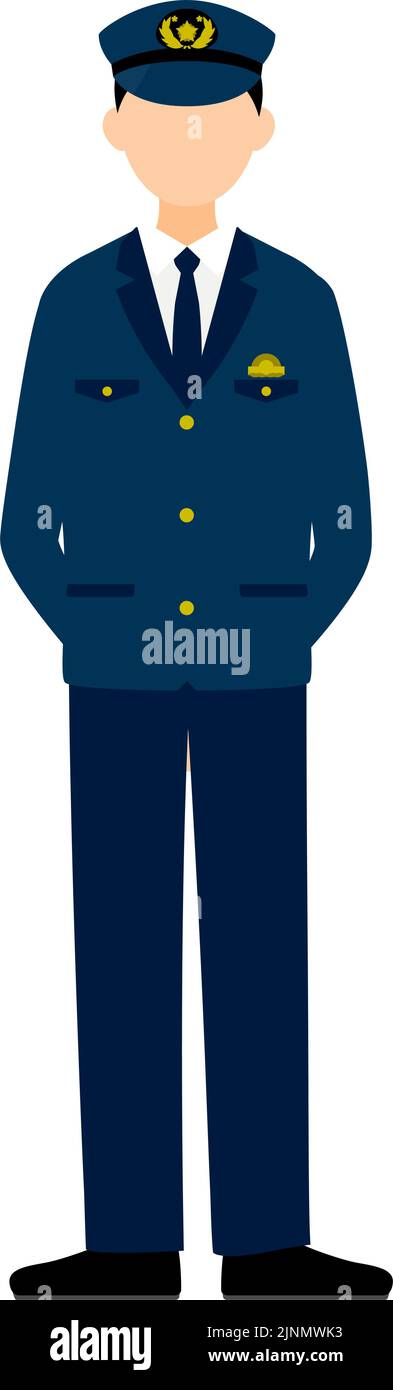 Young male police officer posing, Standing with hands behind back Stock Vector