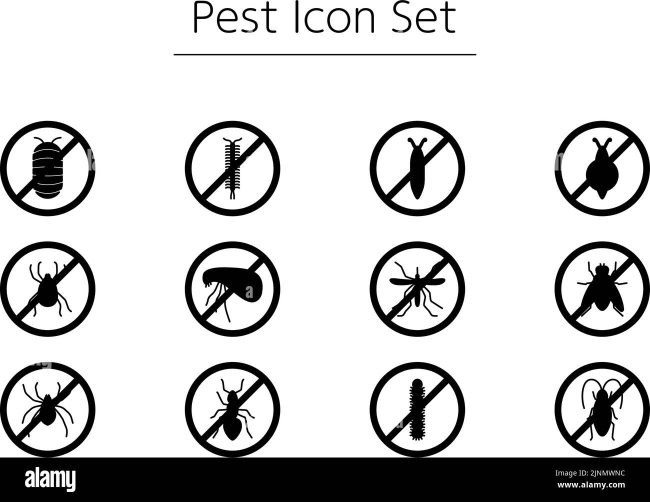Simple pest control icon set, cockroaches, mites, mosquitoes, flies, spiders, etc. Stock Vector
