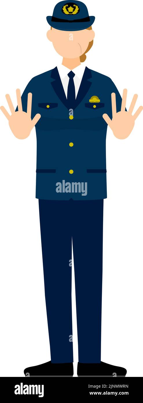 Senior female police officer posing, Putting both hands out in front of you to stop Stock Vector