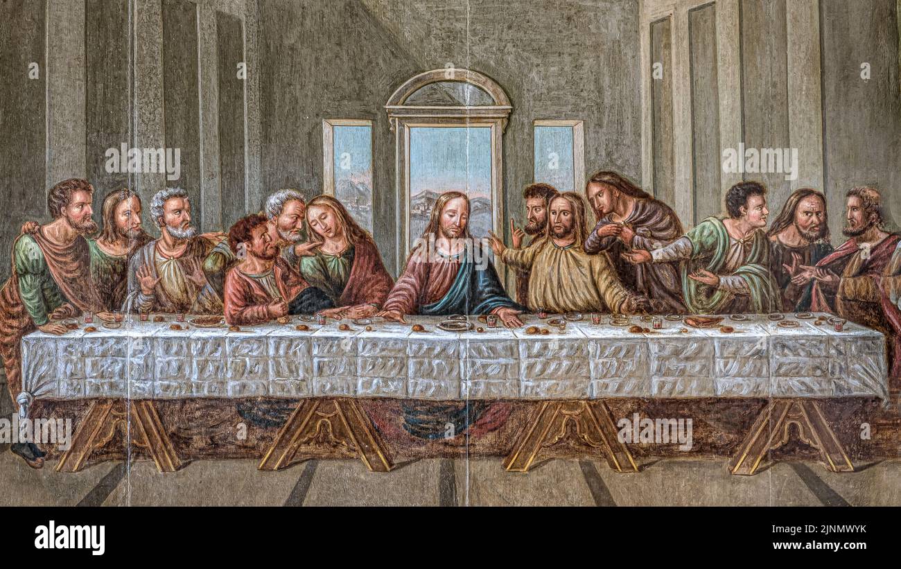 Last supper painting from 1842 in Gårslev church, Denmark, August 4, 2022 Stock Photo